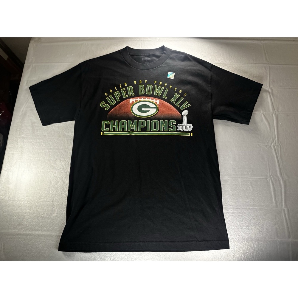 Green Bay Packers‎ Super Bowl XLV Black T Shirt Men's XL Short Sleeve Reebok